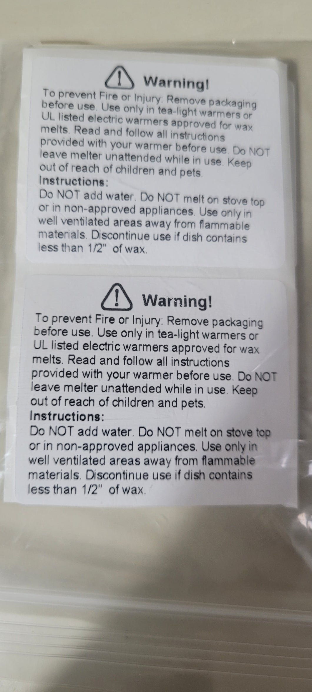 Etiqueta Seguridad Wax Melts paq 10